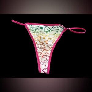 NWT Victoria's Secret PINK Rainbow Logo low rise v string thong panty VS MEDIUM